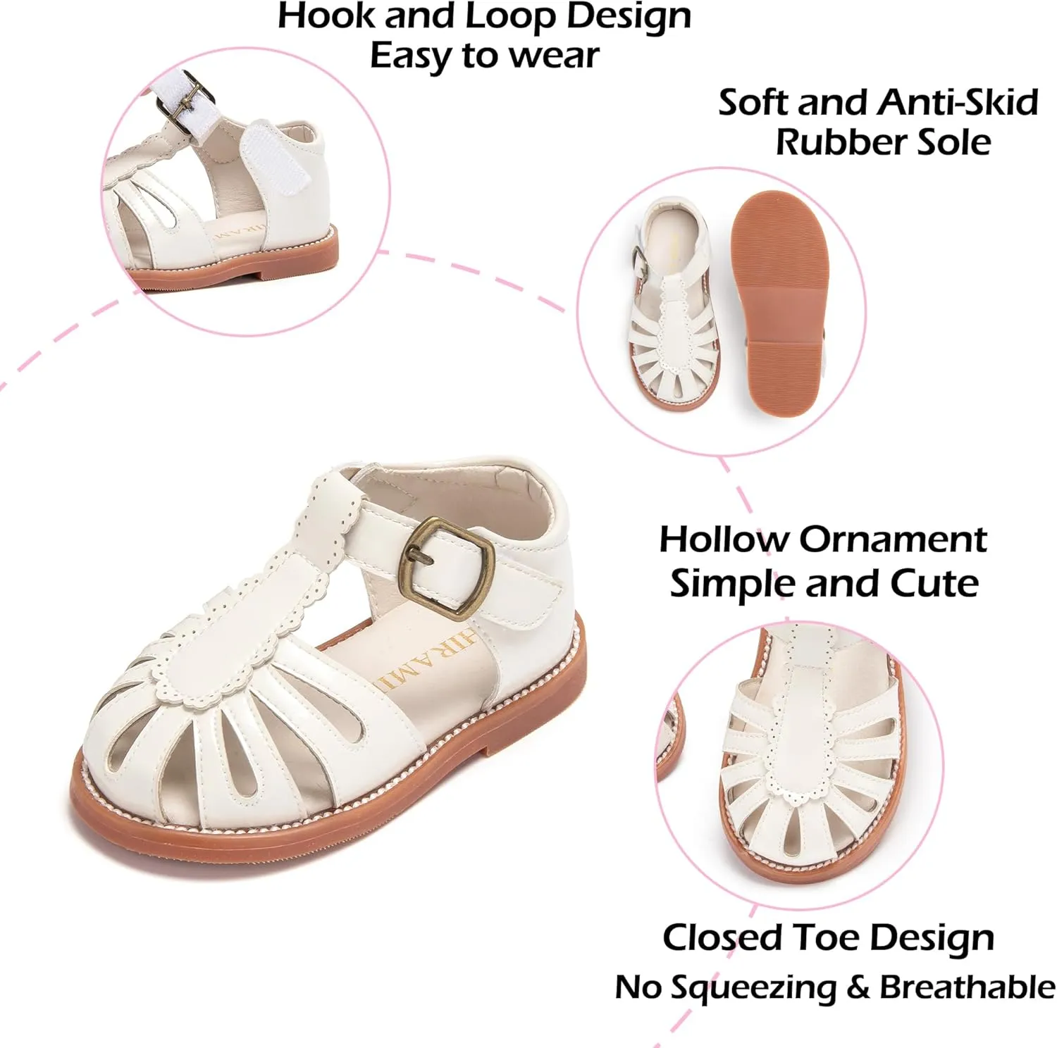 Toddler Little Girl Summer Sandals - Flower Girl Close Toe Dress Shoes Flats Wedding Princess