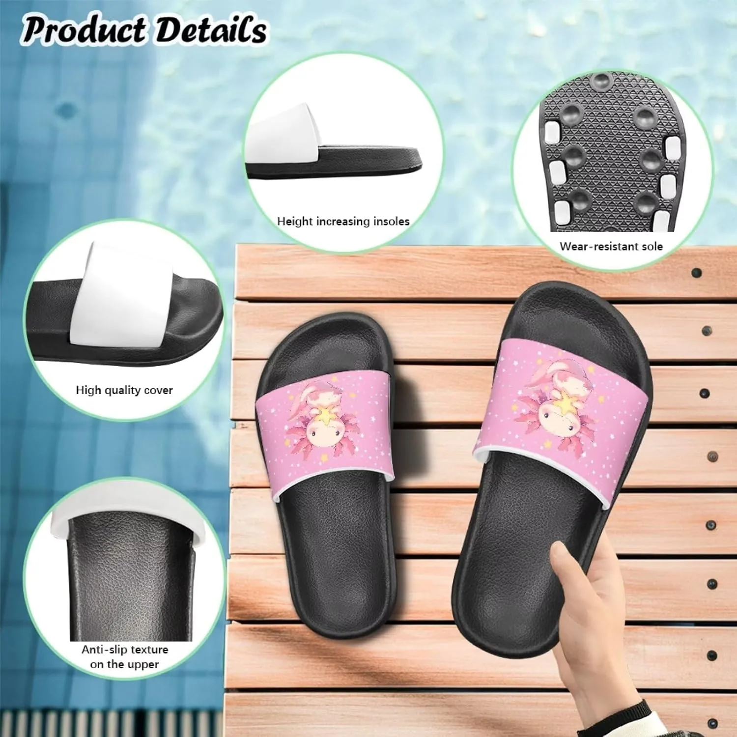 Toddler Little Kid Beach Pool Shower Slides Anti-Skid Home Bath Slippers Cute Summer Outdoor Shoes