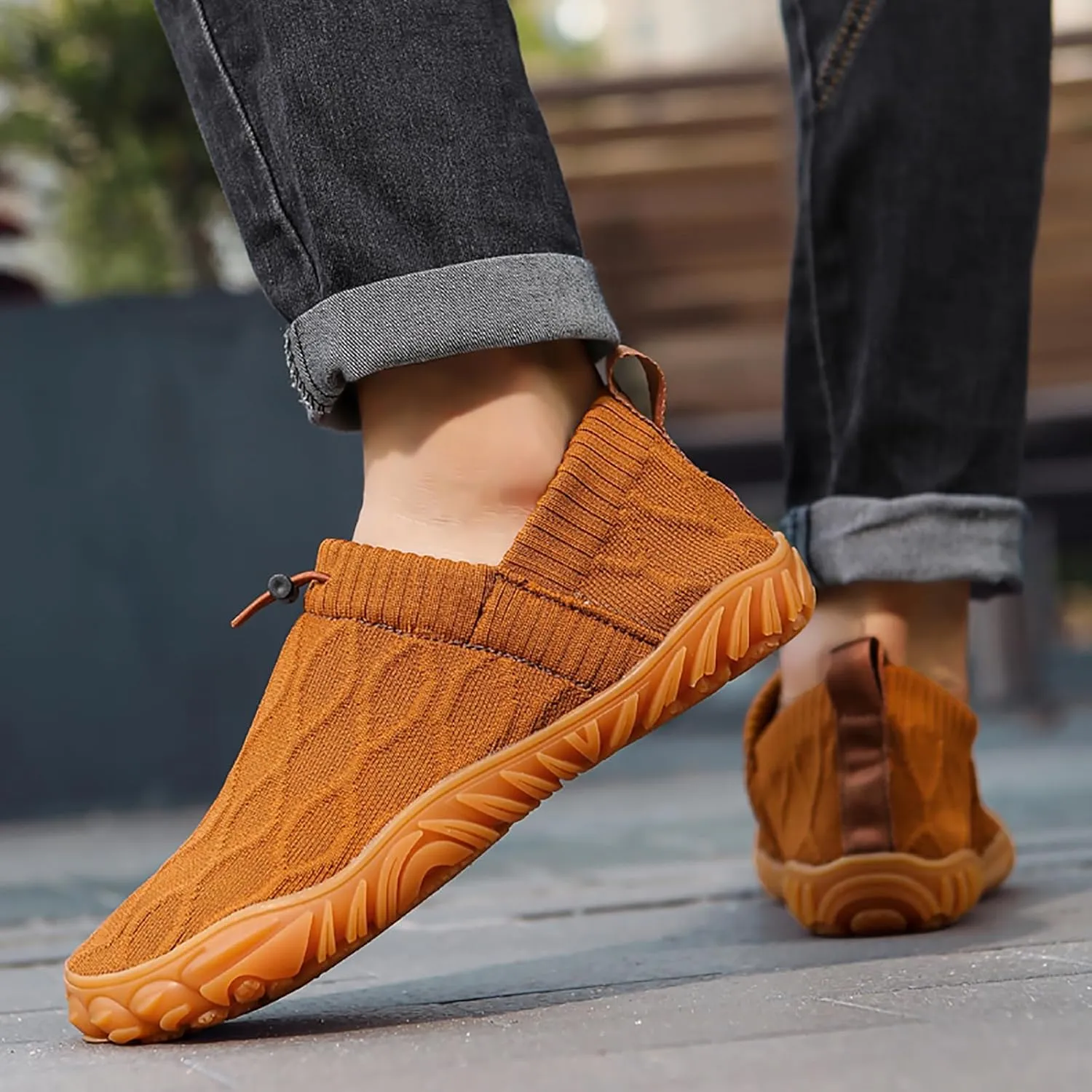Tongzone Men's Wide Toe Box Barefoot Shoes Slip-On Running Sneakers Trail-Runners Zero Drop Sole Walking Shoes