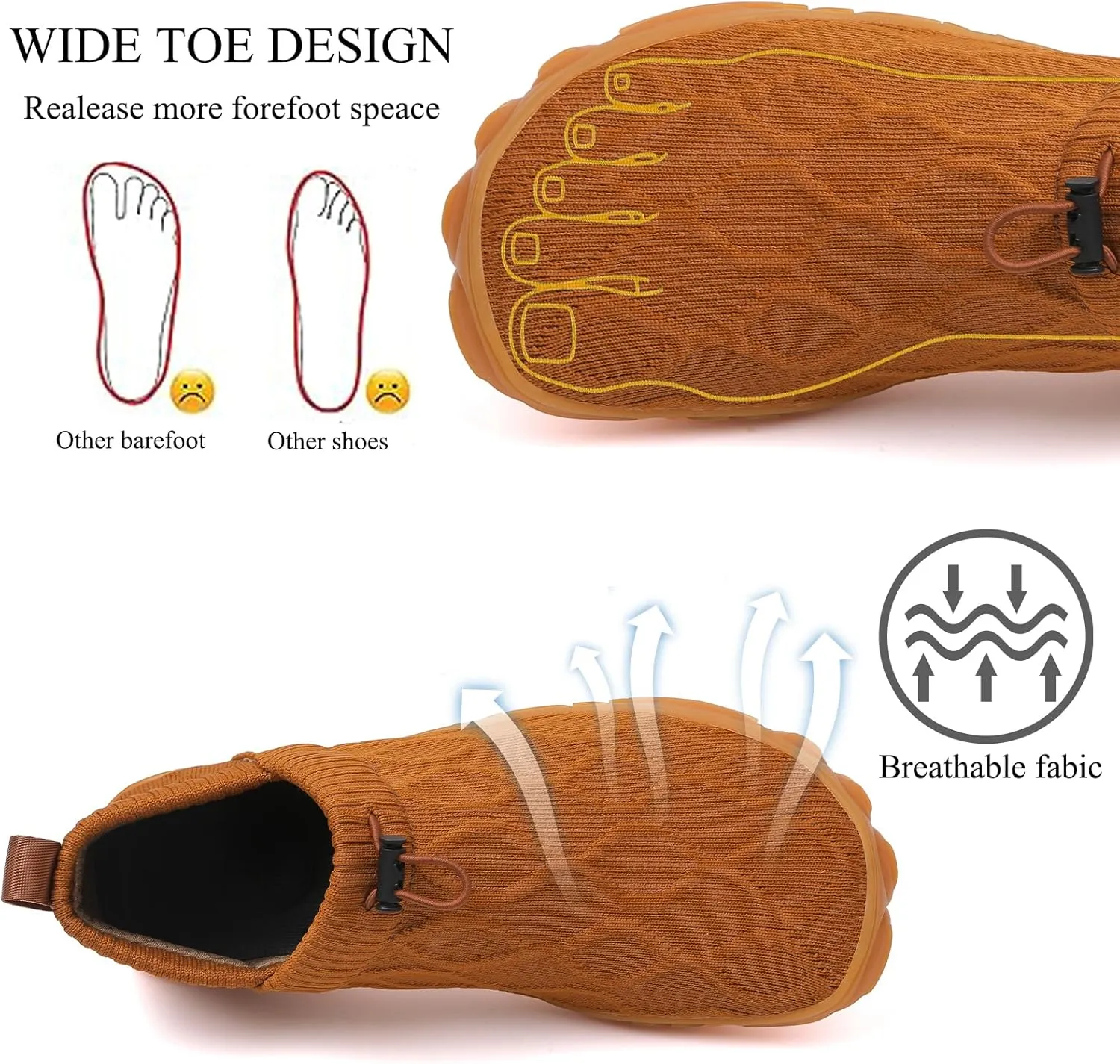 Tongzone Men's Wide Toe Box Barefoot Shoes Slip-On Running Sneakers Trail-Runners Zero Drop Sole Walking Shoes
