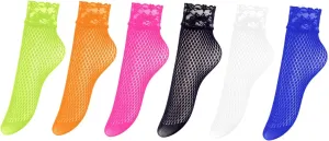 Tvoip 6 Pairs Multicolor Vintage Lace Women Socks Streetwear Party Dress Socks Elegant Ladies Hollow Out Sexy Ankle Short Fishnet Sock Calcetines Mujer