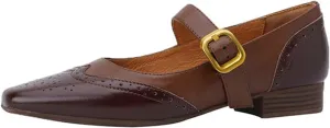 U-lite Women's Mary Jane Leather Flats Ballet Dress Shoes Square Toe Slip On Vintage Casual Style