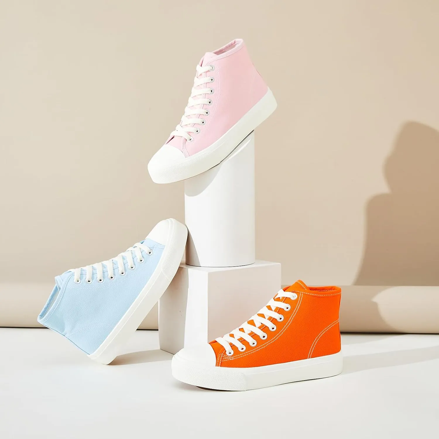 Uoidru High Top Sneakers for Women Canvas Shoes White Canvas High Tops Women Casual Shoes Lace Up Fashion Sneakers
