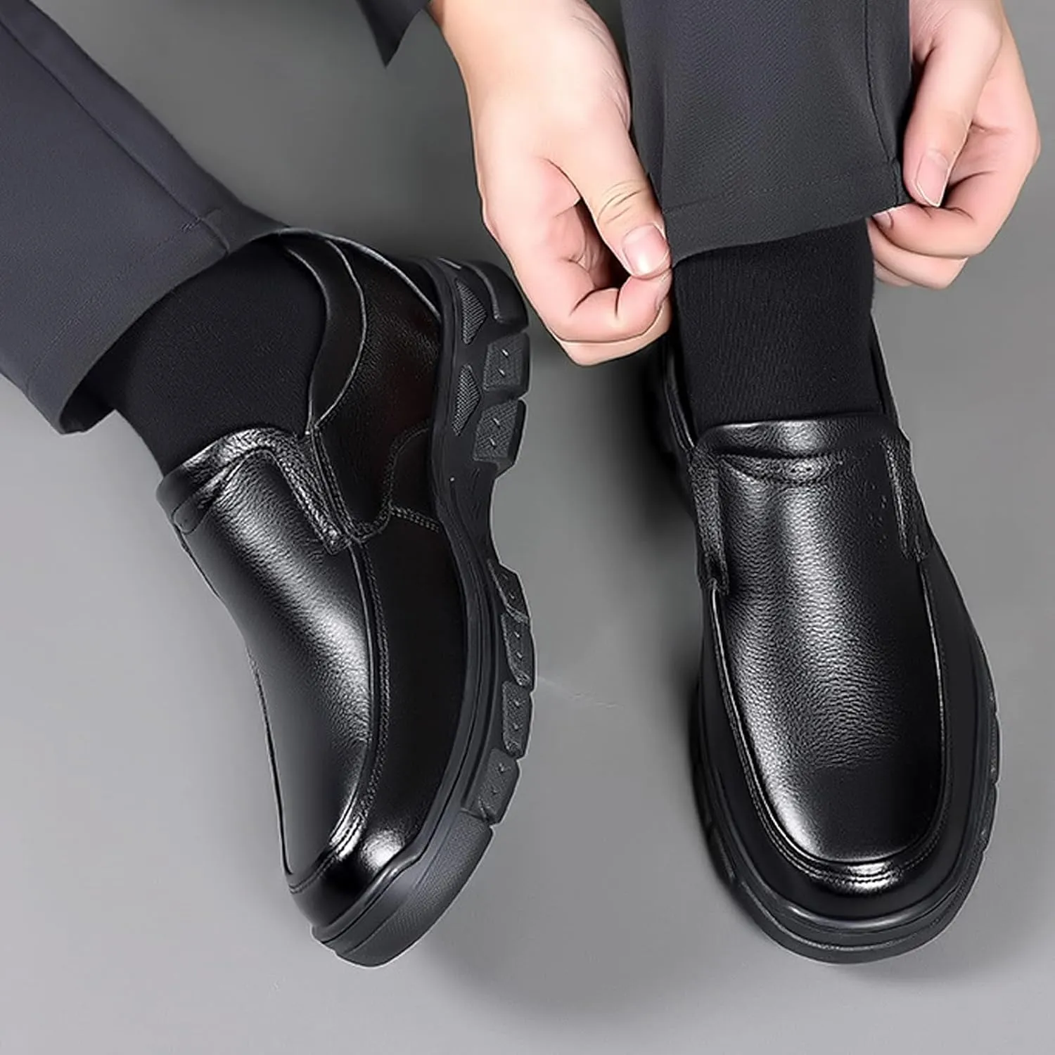 URLECHS Men's Leather Slip-On Loafers,Business Office Gentleman Dress Shoes Soft Lightweight Comfortable Driving Walking Shoes