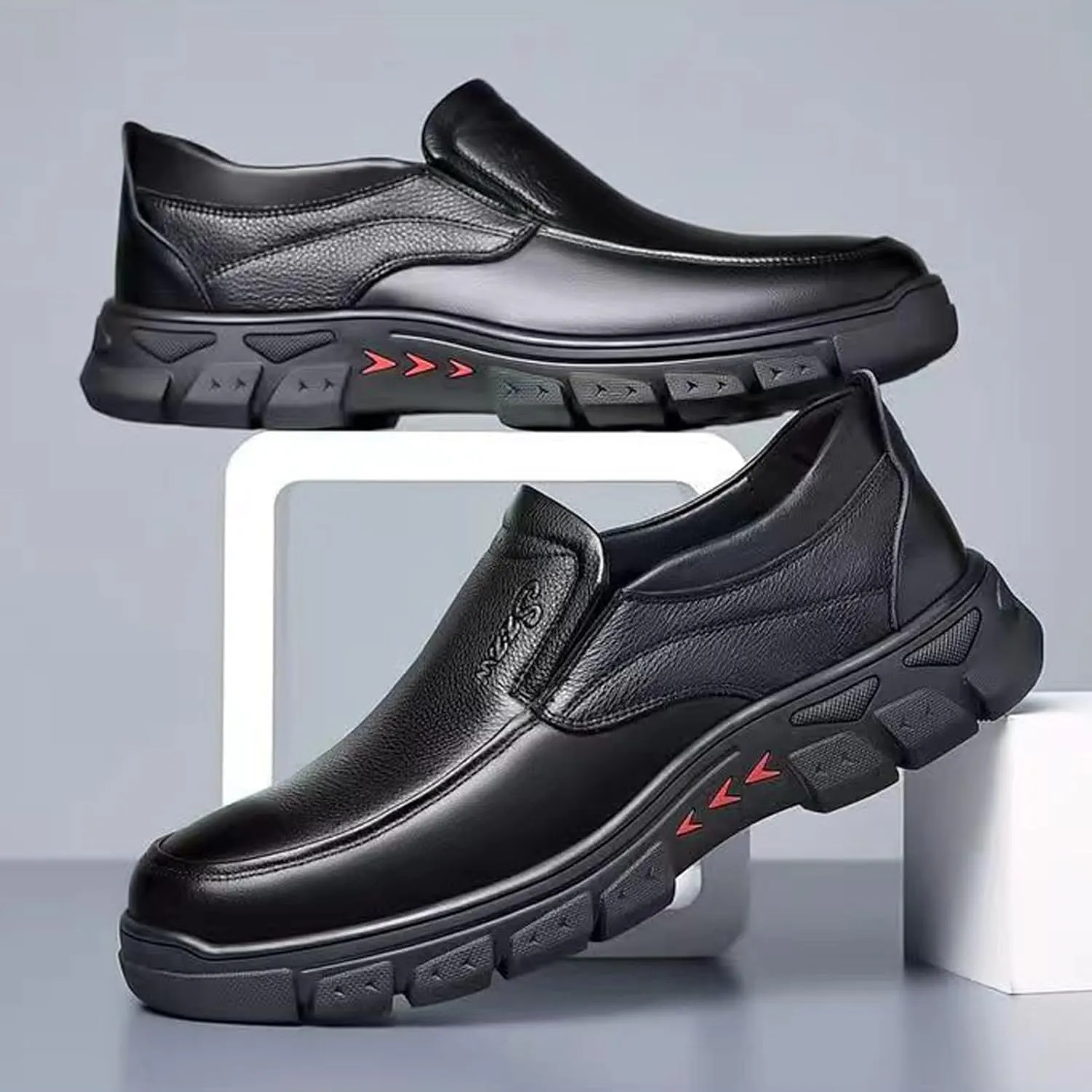 URLECHS Men's Leather Slip-On Loafers,Business Office Gentleman Dress Shoes Soft Lightweight Comfortable Driving Walking Shoes