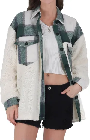 utcoco Women's Flannel Button Down Fleece Jacket Fall Fuzzy Plaid Blouse Jacket Winter Lightweight Coats