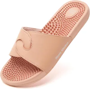 Vegan Leather Reflexology Massage Slippers - Indoor Sandals - Acupressure Footbed - Arch Support - Shock Absorbing Sole - Pain Relief & Relaxation for Flat Feet -Fallen Arches - size 9