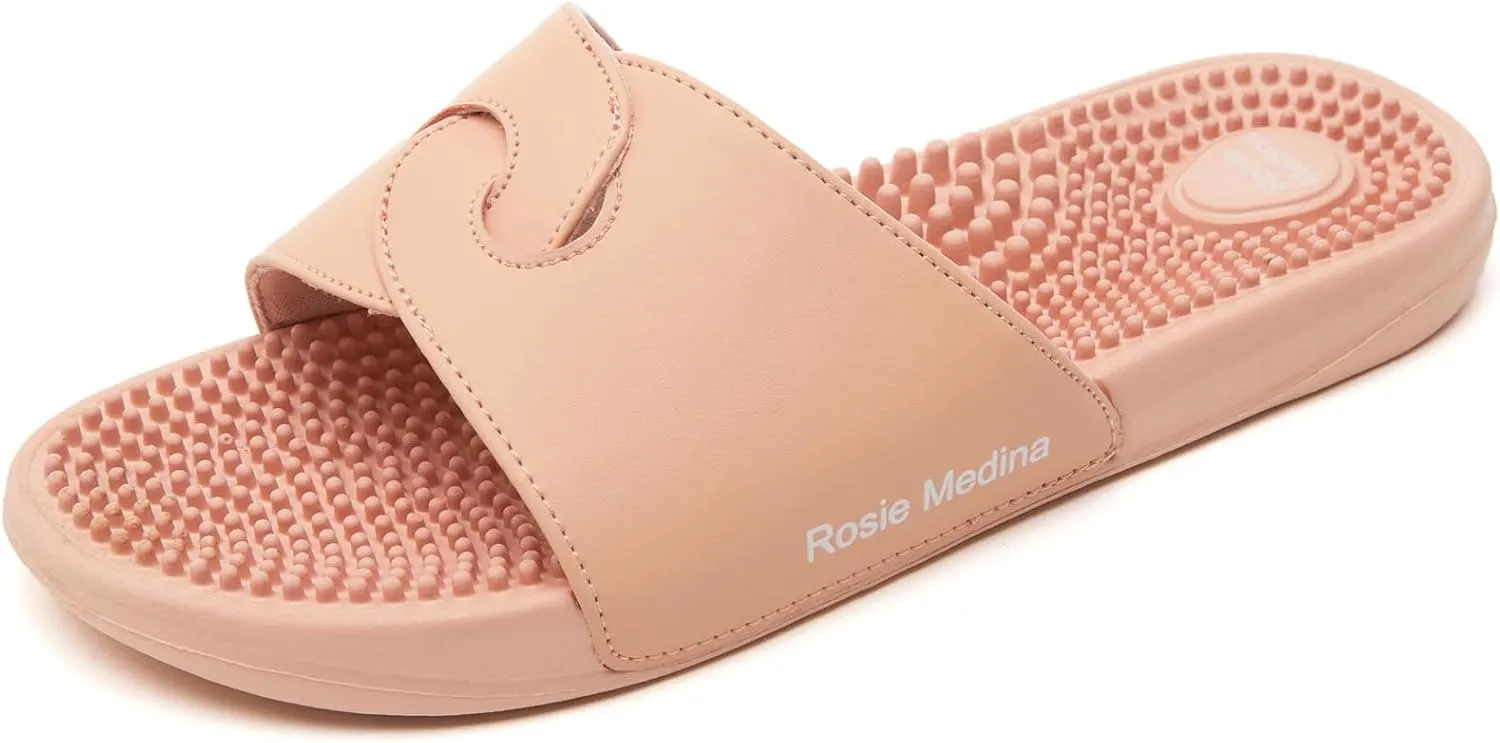 Vegan Leather Reflexology Massage Slippers - Indoor Sandals - Acupressure Footbed - Arch Support - Shock Absorbing Sole - Pain Relief & Relaxation for Flat Feet -Fallen Arches - size 9