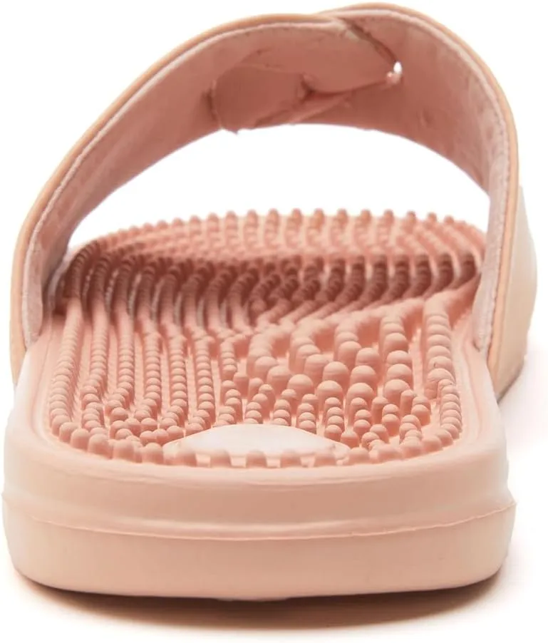 Vegan Leather Reflexology Massage Slippers - Indoor Sandals - Acupressure Footbed - Arch Support - Shock Absorbing Sole - Pain Relief & Relaxation for Flat Feet -Fallen Arches - size 9