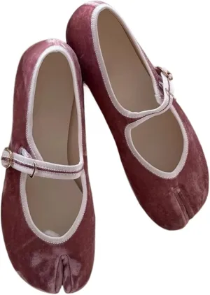 Velvet Mary Janes for Women Tabi Flats Ballet Flats Split Toe Shoes Vintage Downtown Girl Aesthetic