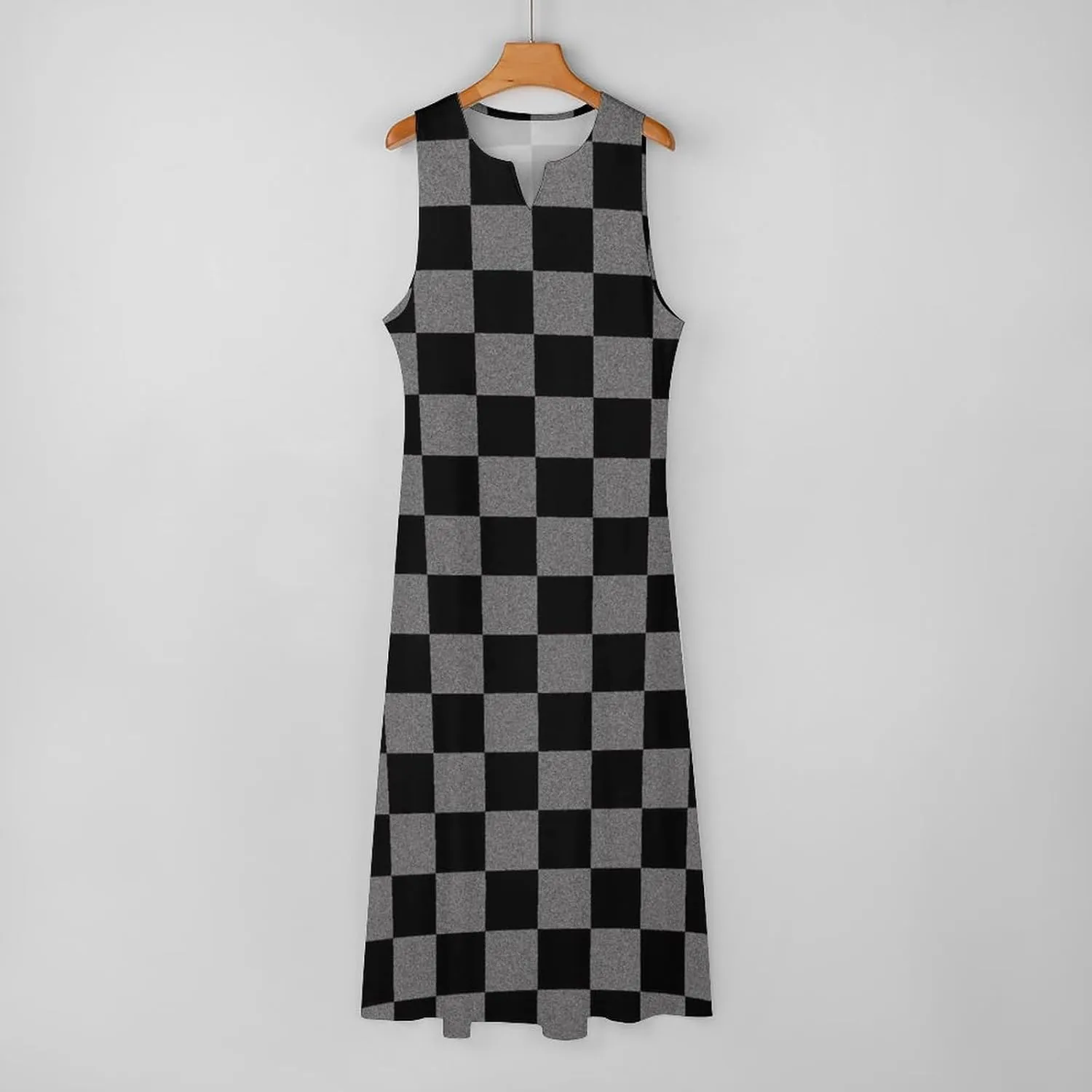 Vintage Checkered Pattern Women's Casual Loose Maxi Sundress Tank Sleeveless Summer Beach Long Dresses