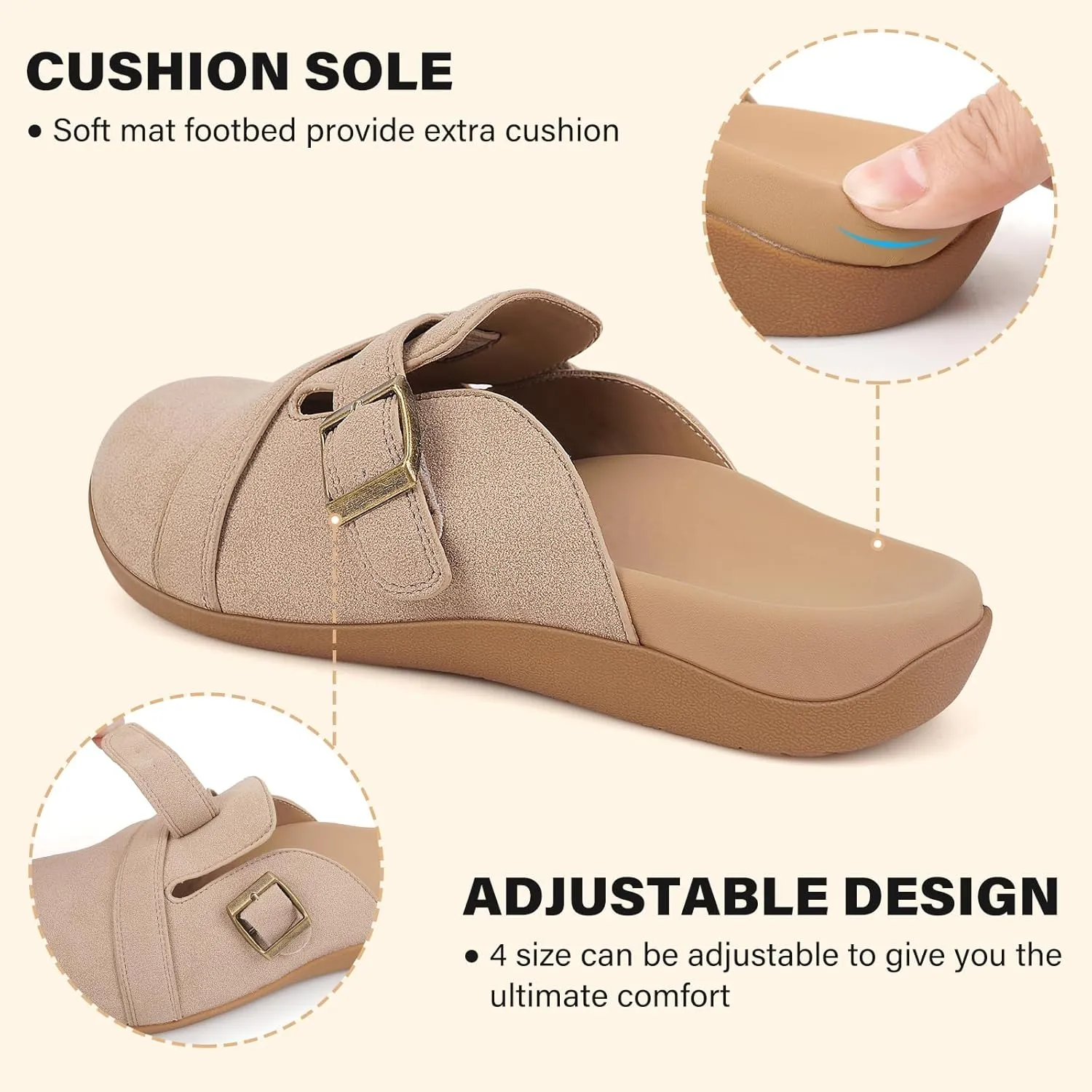V.Step Women Orthopedic Clog Slippers with Arch Support, Suede Clogs Leather Mules, Orthotic Slippers Potato Shoes for Plantar Fasciitis, Slip on Adjustable Indoor Outdoor Sandals Foot Pain Relief