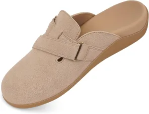 V.Step Women Orthopedic Clog Slippers with Arch Support, Suede Clogs Leather Mules, Orthotic Slippers Potato Shoes for Plantar Fasciitis, Slip on Adjustable Indoor Outdoor Sandals Foot Pain Relief