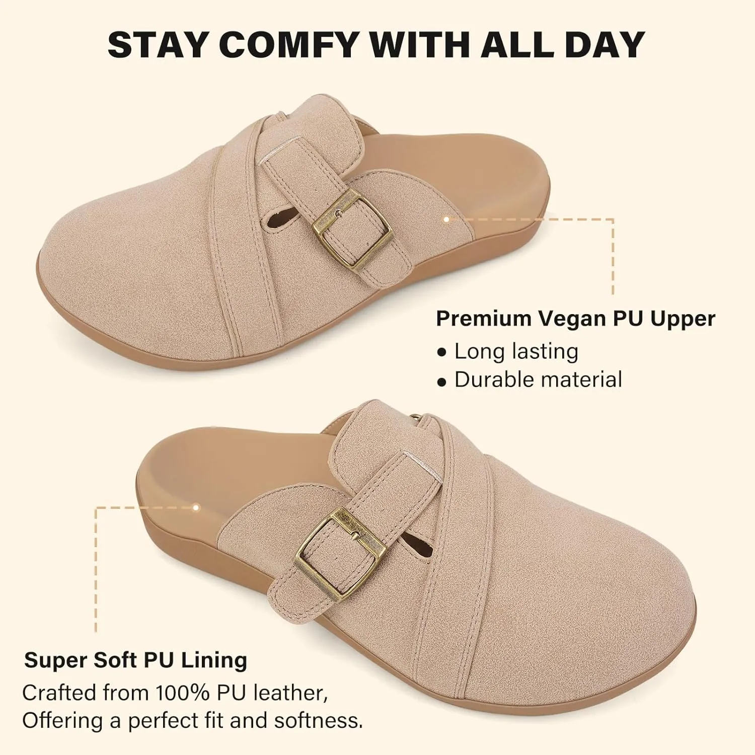 V.Step Women Orthopedic Clog Slippers with Arch Support, Suede Clogs Leather Mules, Orthotic Slippers Potato Shoes for Plantar Fasciitis, Slip on Adjustable Indoor Outdoor Sandals Foot Pain Relief