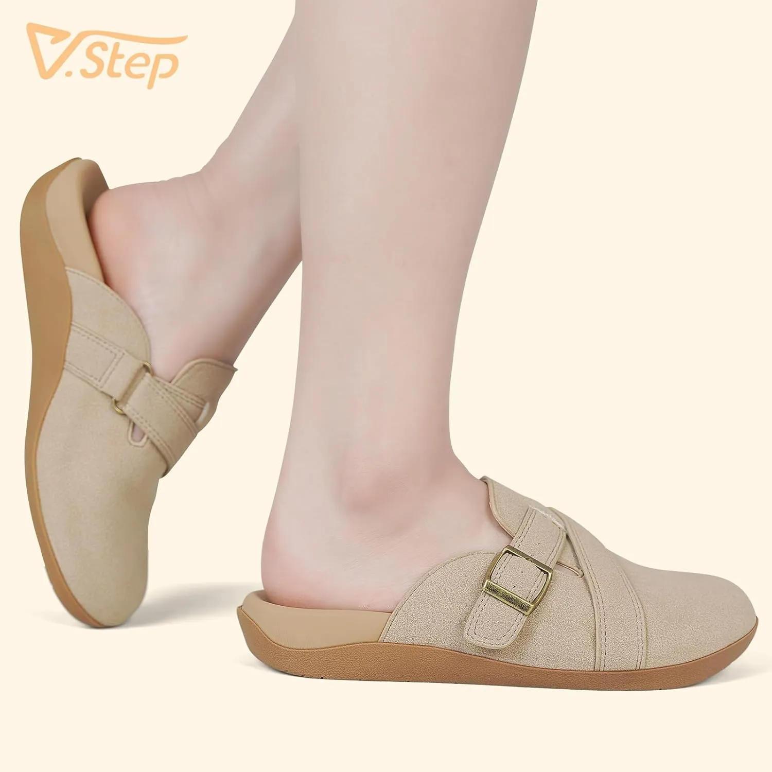 V.Step Women Orthopedic Clog Slippers with Arch Support, Suede Clogs Leather Mules, Orthotic Slippers Potato Shoes for Plantar Fasciitis, Slip on Adjustable Indoor Outdoor Sandals Foot Pain Relief