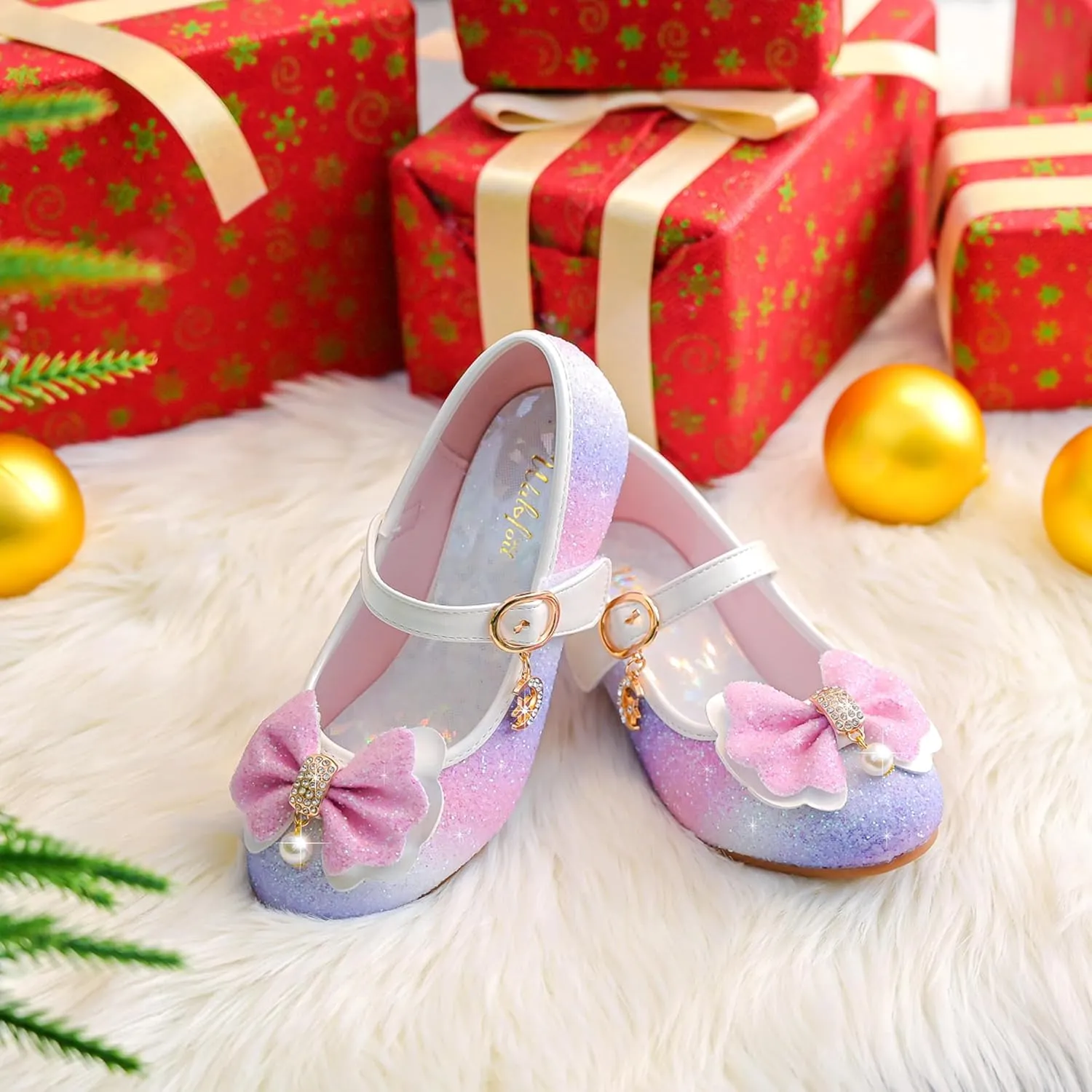 Walofou Flower Girls Wedding Party Heel Princess Shoes Flats for Kid Toddler