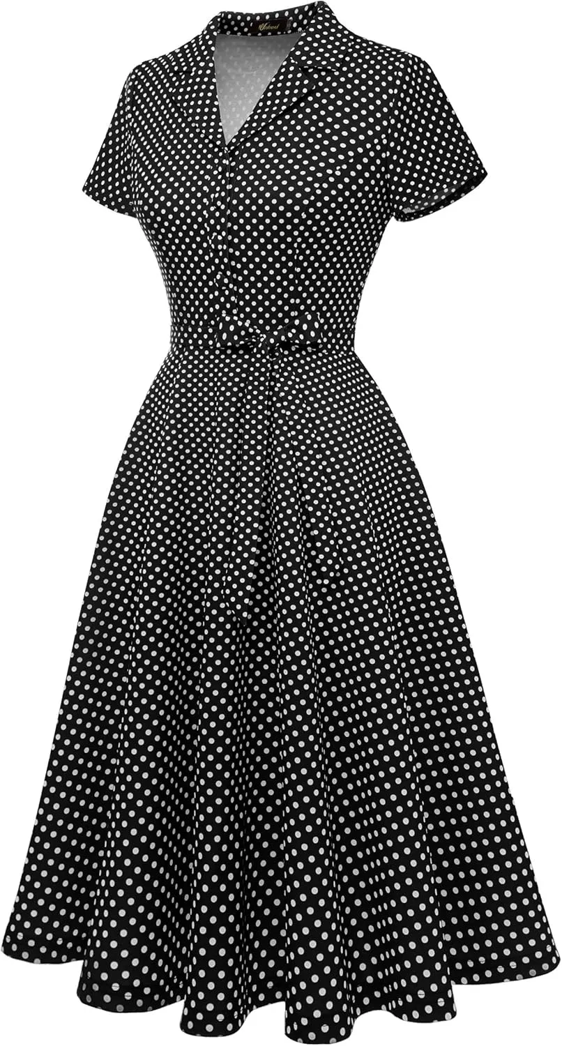 Wedtrend Women's Vintage Tea Dress, Short Sleeve Cocktail Party Dress Work Church Casual Dress
