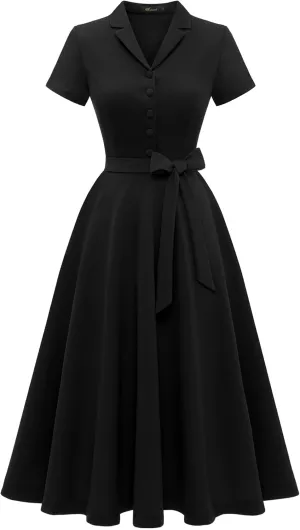 Wedtrend Women's Vintage Tea Dress, Short Sleeve Cocktail Party Dress Work Church Casual Dress