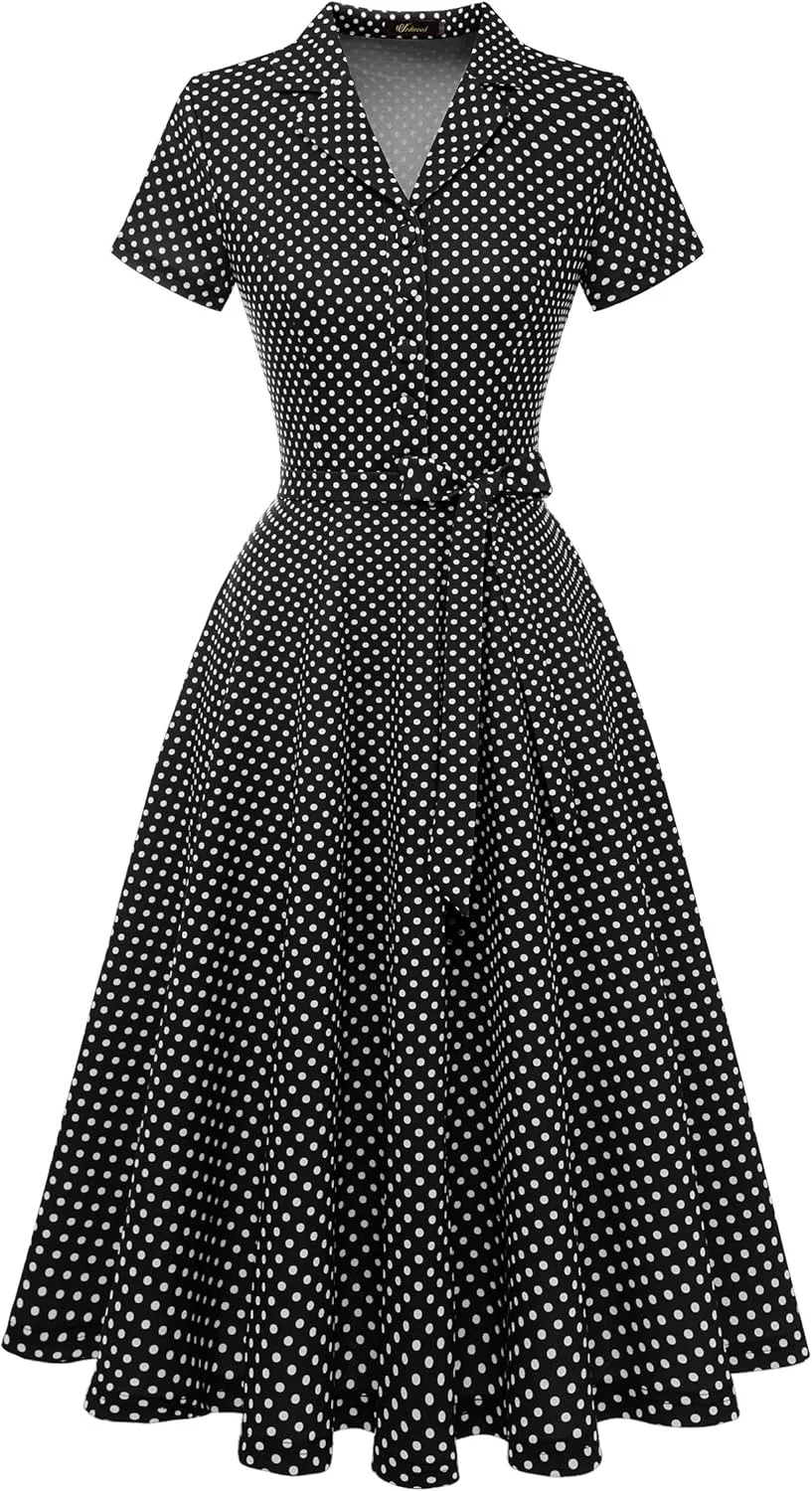Wedtrend Women's Vintage Tea Dress, Short Sleeve Cocktail Party Dress Work Church Casual Dress