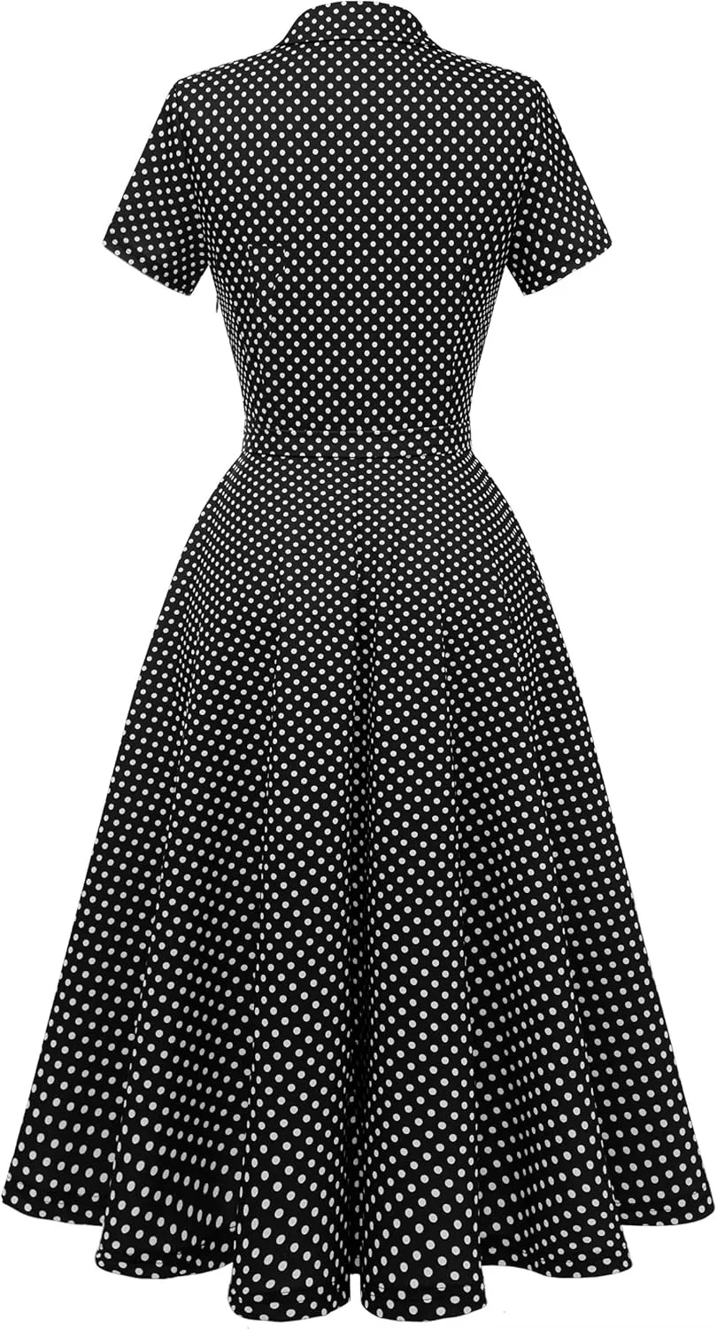 Wedtrend Women's Vintage Tea Dress, Short Sleeve Cocktail Party Dress Work Church Casual Dress
