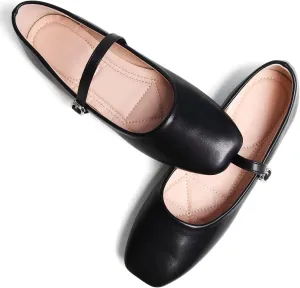 WENJIAZHIZHI Women's Ballet Flats Square Toe Comfortable Mary Jane Shoes Dressy Casual Slip-On Ballerina Working Flats Shoes
