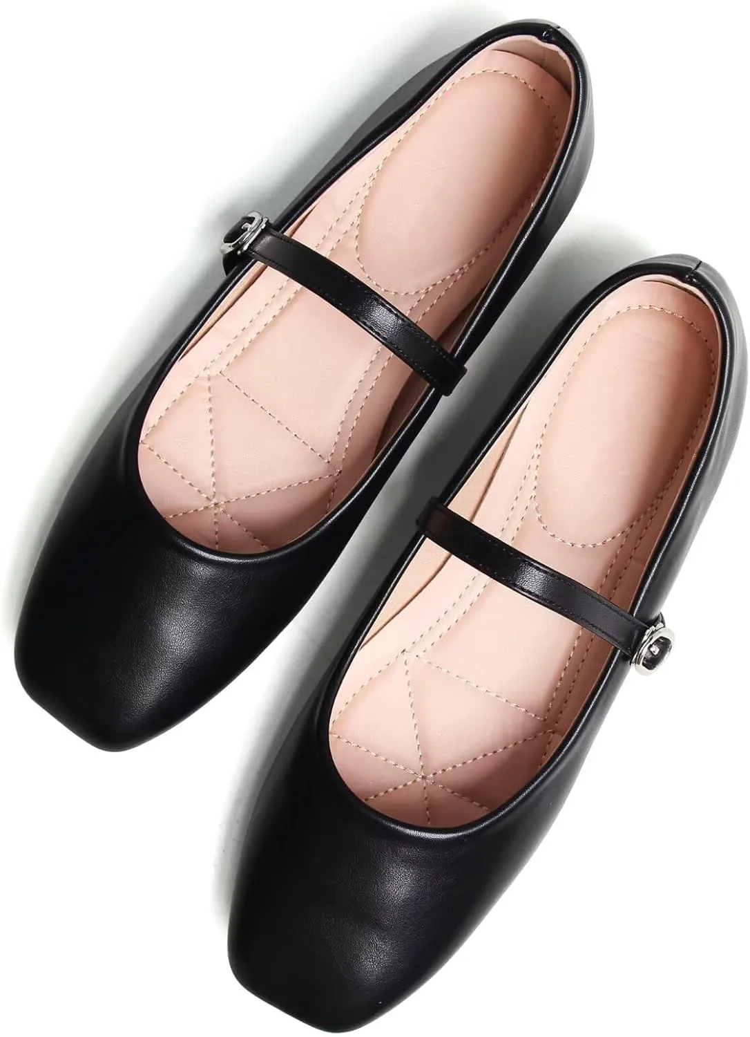WENJIAZHIZHI Women's Ballet Flats Square Toe Comfortable Mary Jane Shoes Dressy Casual Slip-On Ballerina Working Flats Shoes