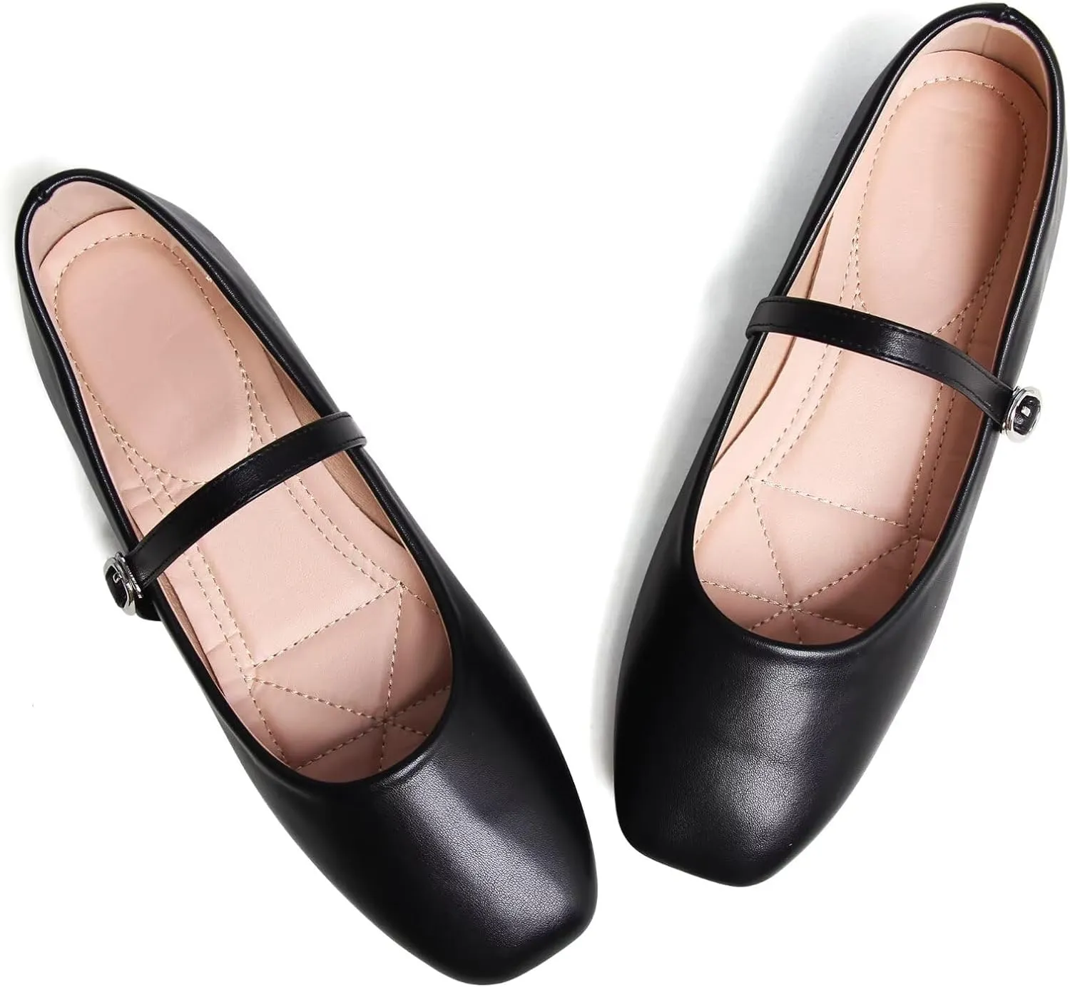 WENJIAZHIZHI Women's Ballet Flats Square Toe Comfortable Mary Jane Shoes Dressy Casual Slip-On Ballerina Working Flats Shoes
