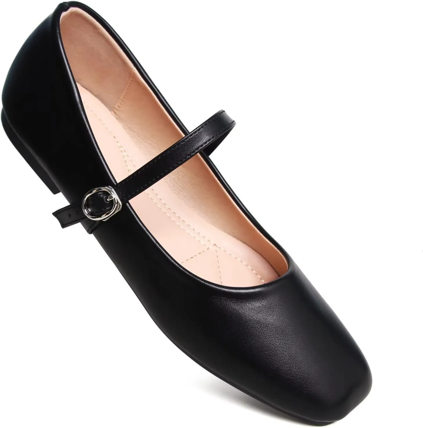 WENJIAZHIZHI Women's Ballet Flats Square Toe Comfortable Mary Jane Shoes Dressy Casual Slip-On Ballerina Working Flats Shoes