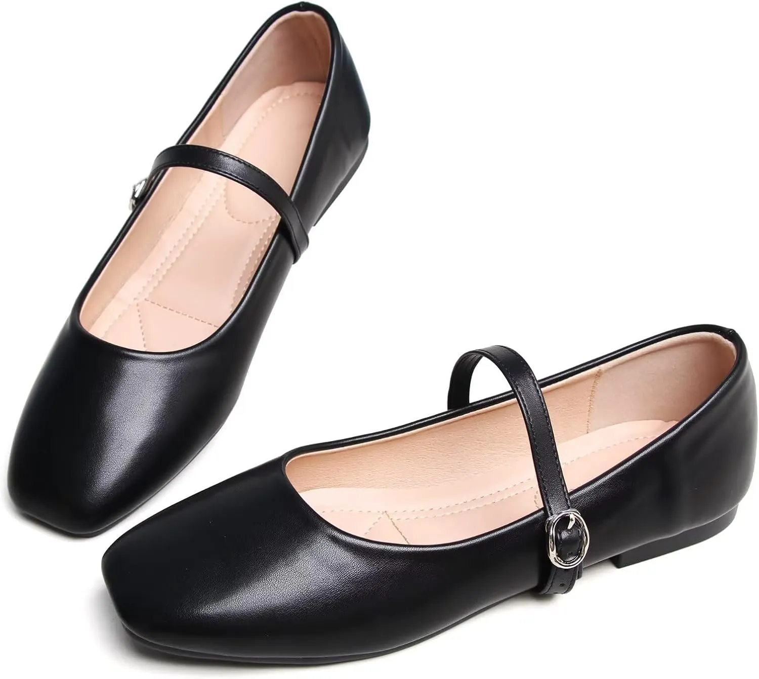 WENJIAZHIZHI Women's Ballet Flats Square Toe Comfortable Mary Jane Shoes Dressy Casual Slip-On Ballerina Working Flats Shoes