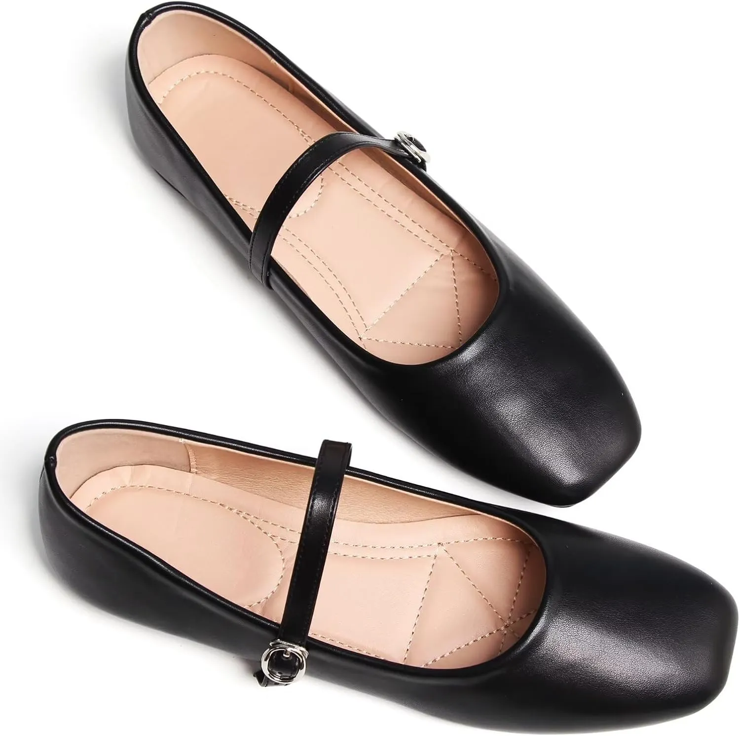 WENJIAZHIZHI Women's Ballet Flats Square Toe Comfortable Mary Jane Shoes Dressy Casual Slip-On Ballerina Working Flats Shoes