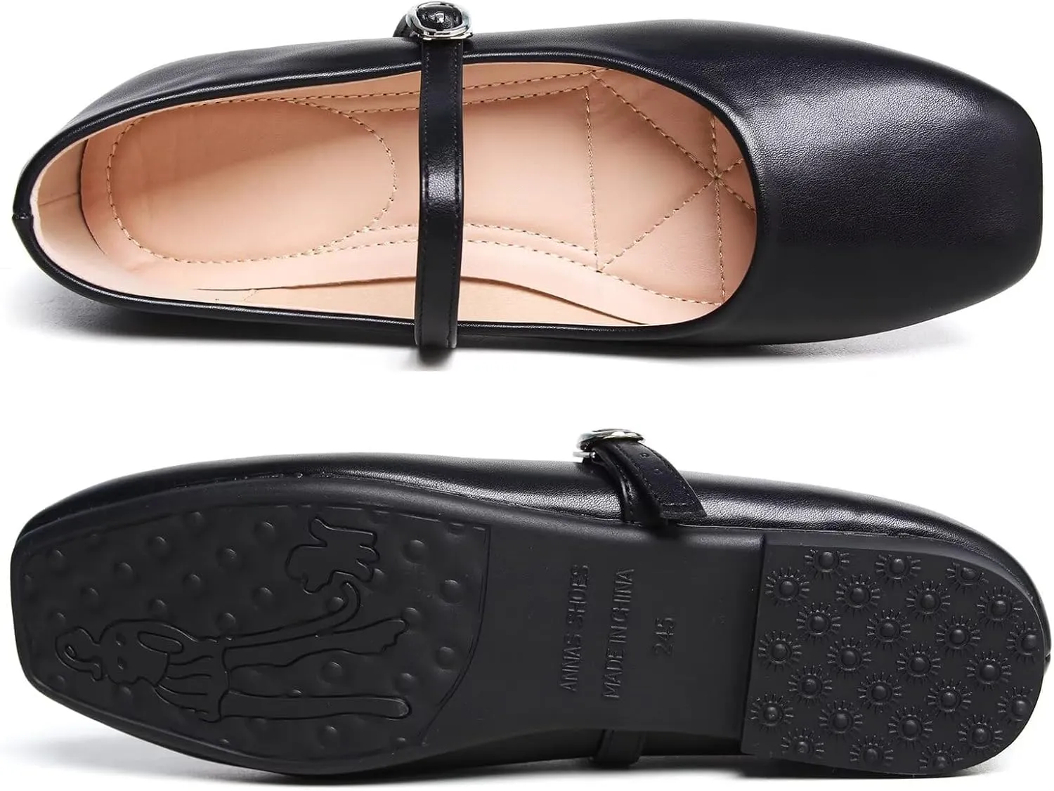 WENJIAZHIZHI Women's Ballet Flats Square Toe Comfortable Mary Jane Shoes Dressy Casual Slip-On Ballerina Working Flats Shoes