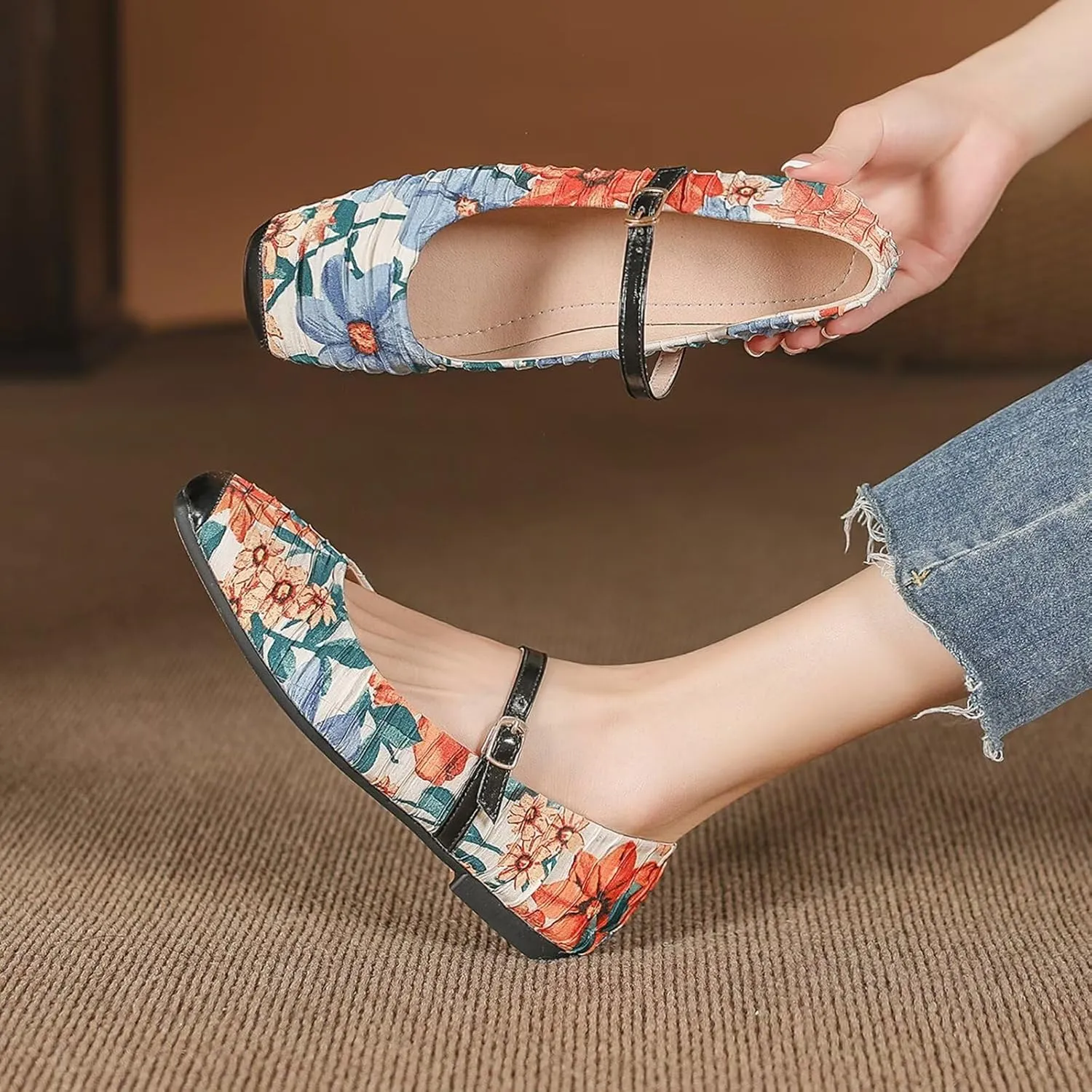 WENJIAZHIZHI Women's Round Toe Mary Janes Cute Bow Ballet Flats Elegant Low-Heel Girls Dress Shoes Wedding Slip-ons