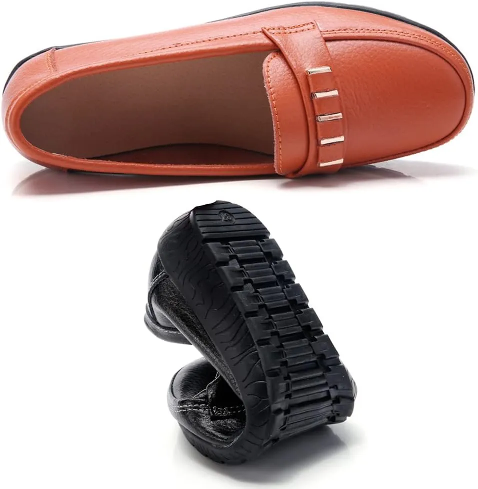 WERWAES Classic Leather Loafers for Womens Casual Lightweight Non-slip Moccasins Flats Office Driving Walking Slip on Ladies Loafers Shoes
