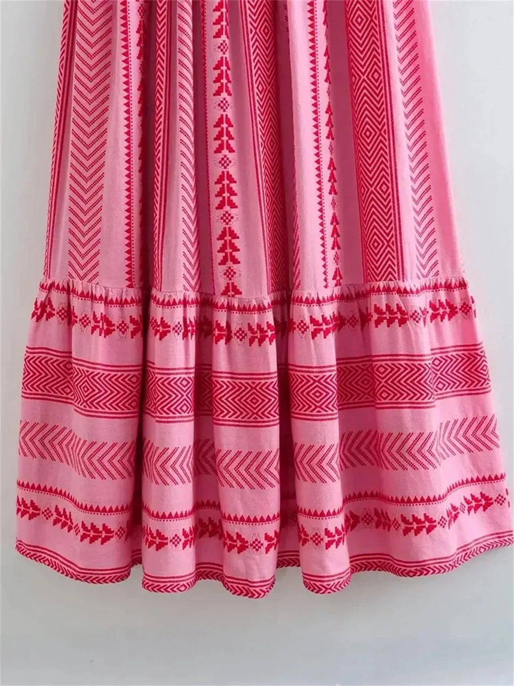 Women Bohemian Midi Dress Vacation Splice Knitted Vintage Strap Dress Women Casual Clothing