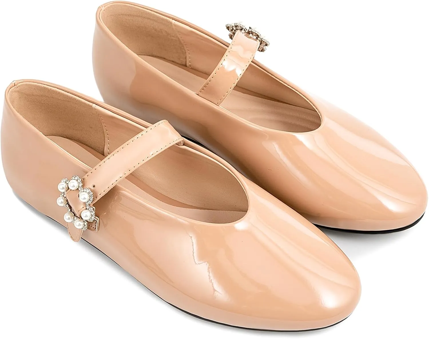 Women Buckled Ballet Flats with Strap Slip On Loafer Shoes
