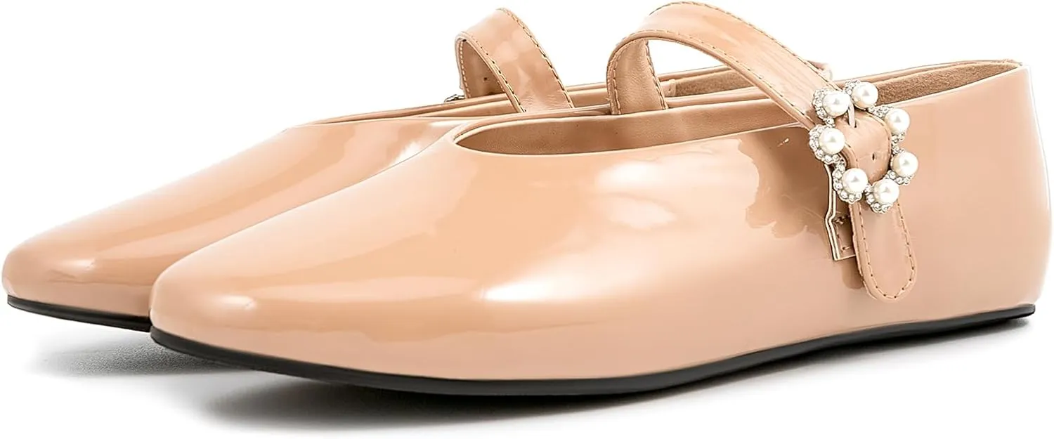 Women Buckled Ballet Flats with Strap Slip On Loafer Shoes