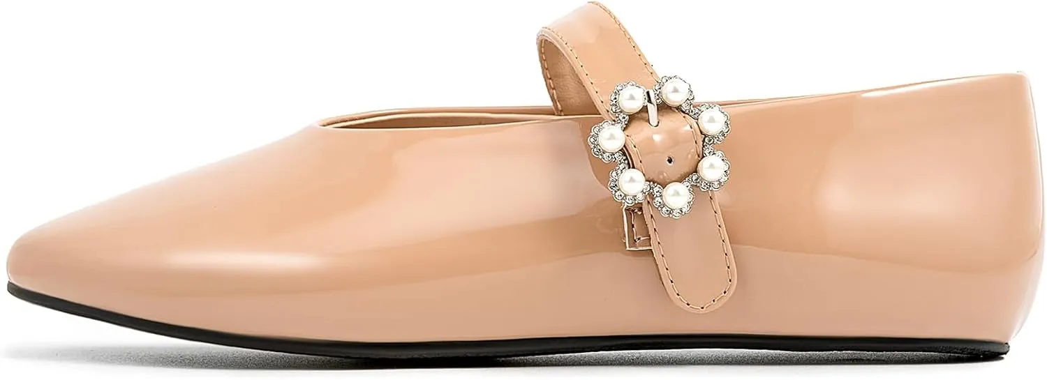 Women Buckled Ballet Flats with Strap Slip On Loafer Shoes