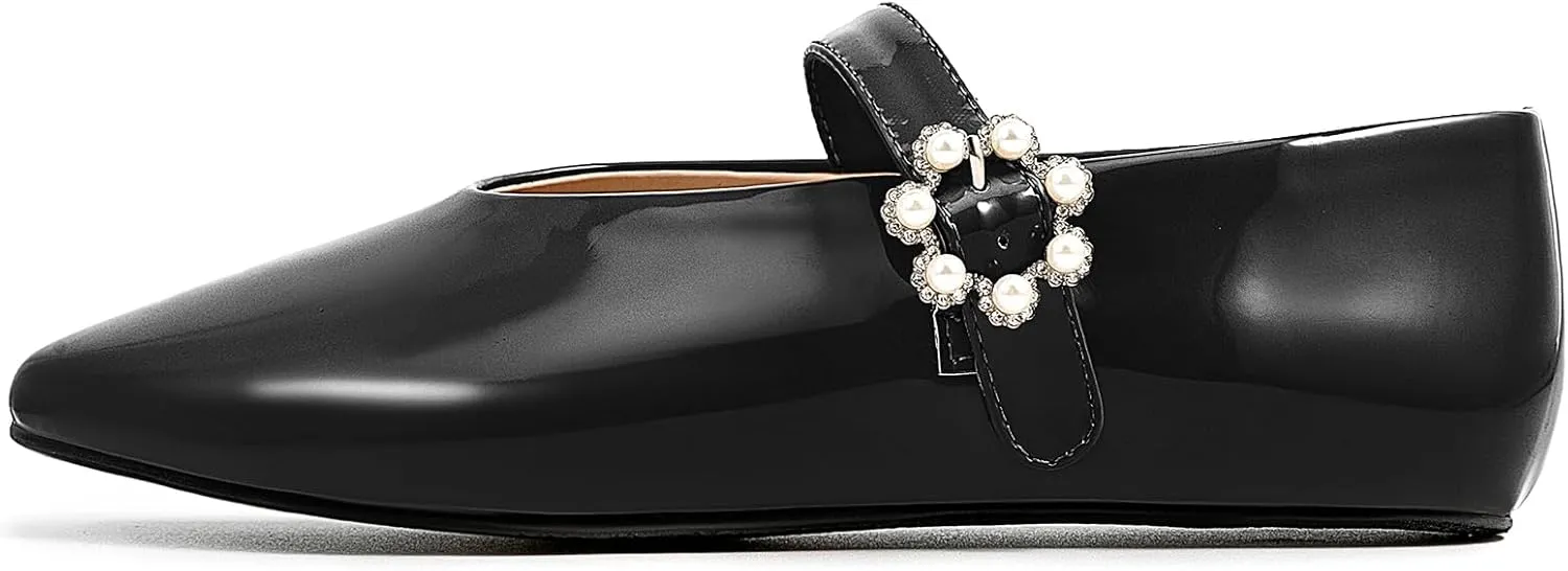 Women Buckled Ballet Flats with Strap Slip On Loafer Shoes