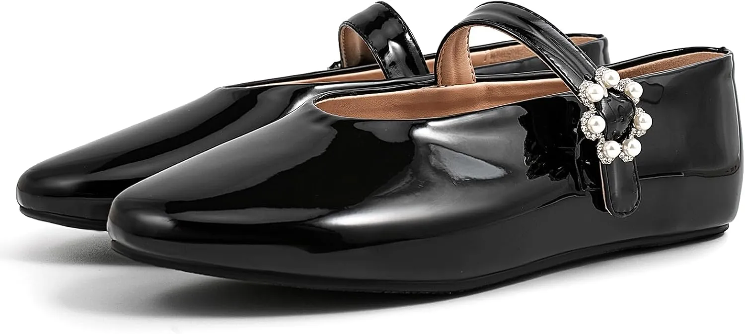 Women Buckled Ballet Flats with Strap Slip On Loafer Shoes