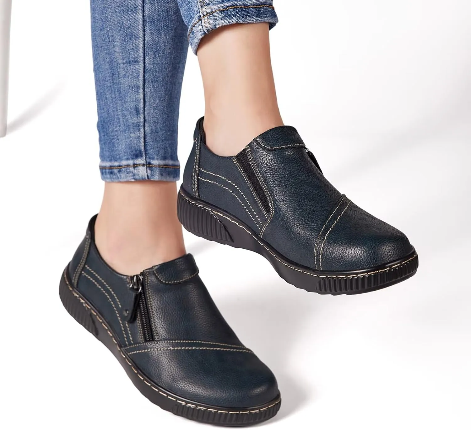 Women Casual Slip on Leather Loafers Dress Walking Shoes