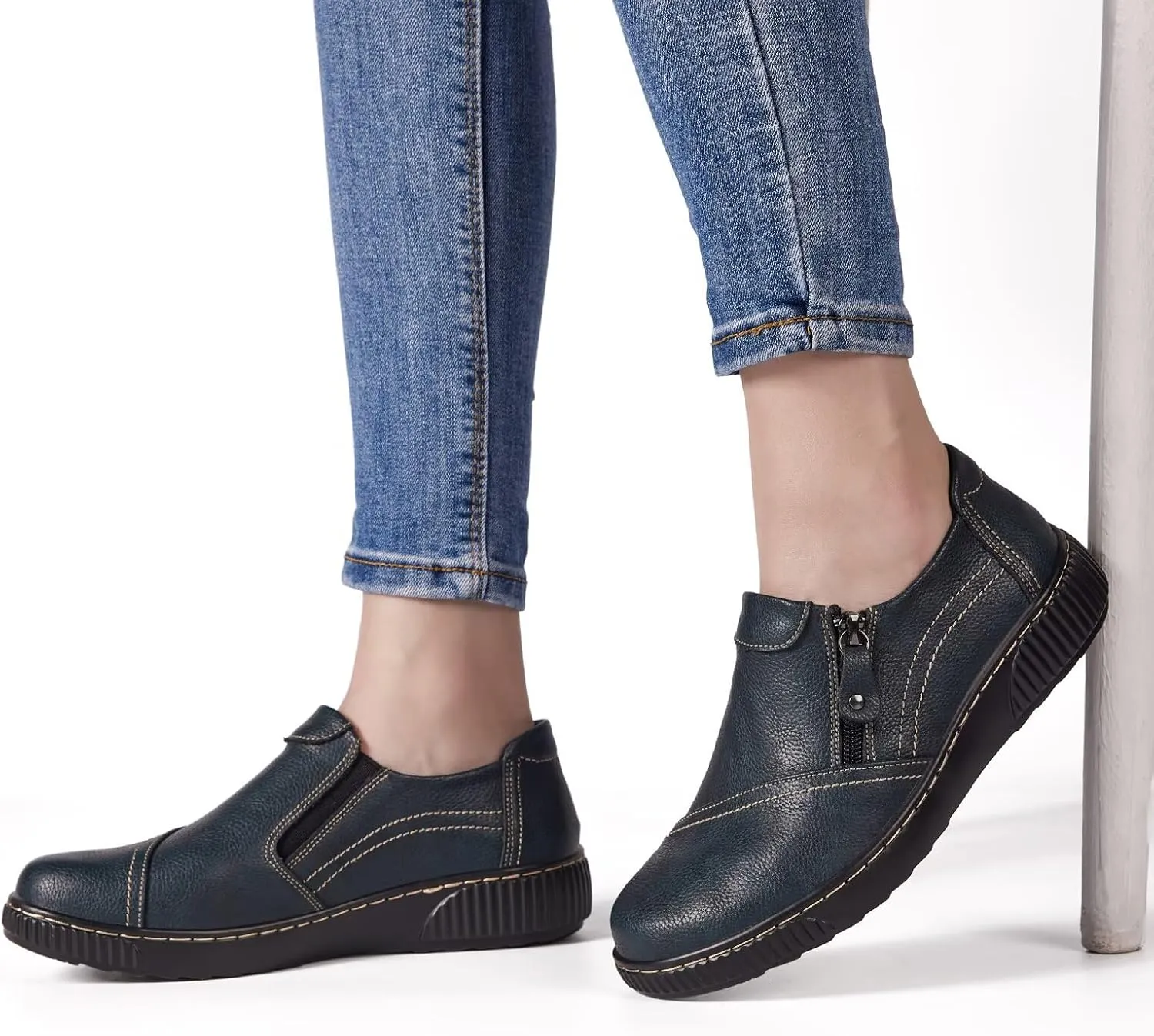 Women Casual Slip on Leather Loafers Dress Walking Shoes