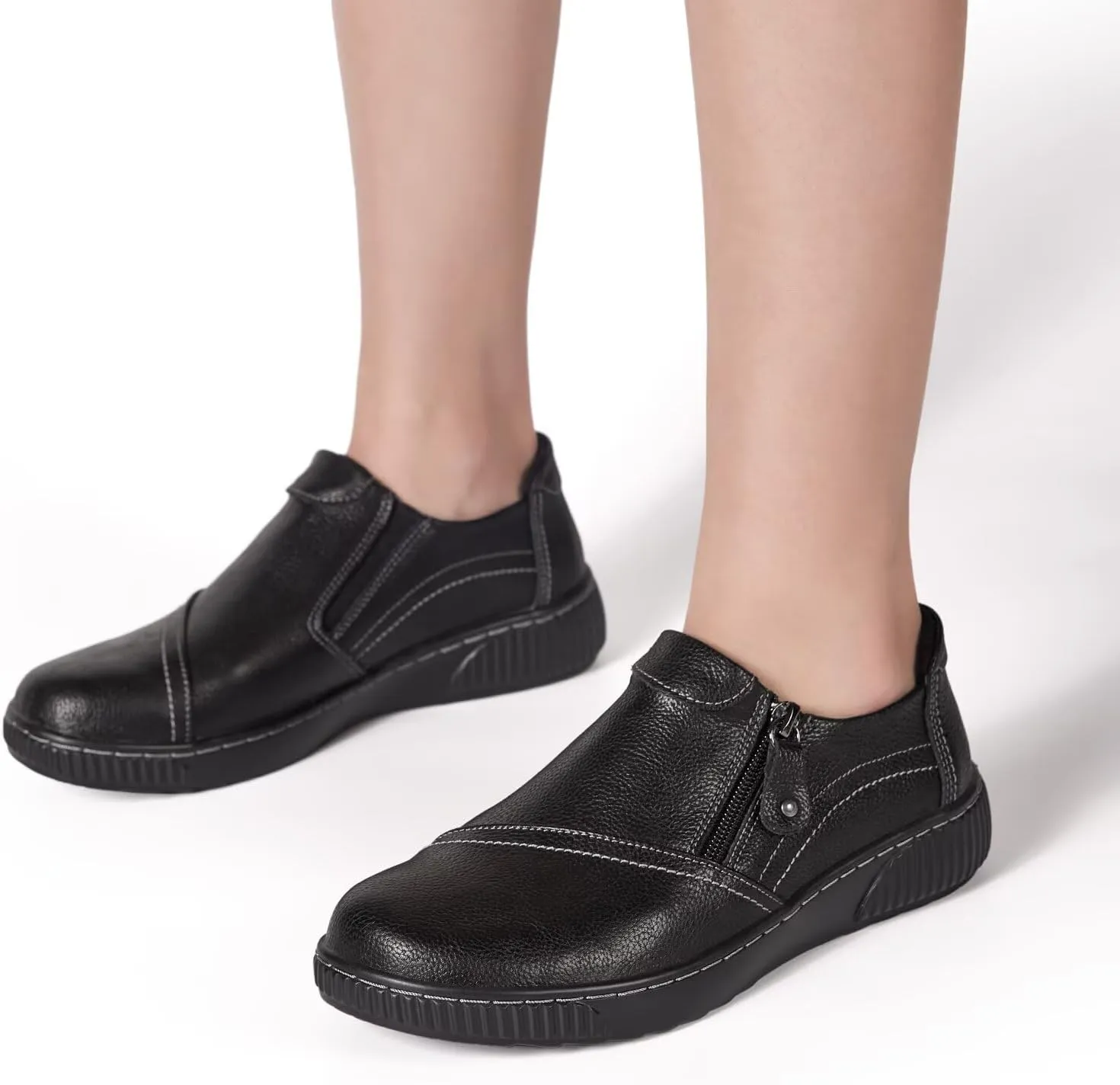 Women Casual Slip on Leather Loafers Dress Walking Shoes