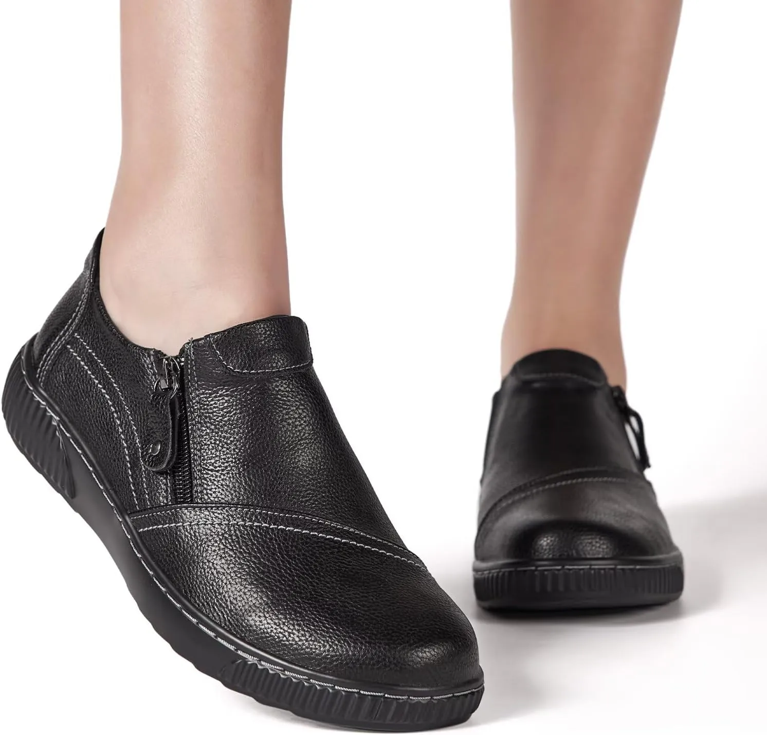 Women Casual Slip on Leather Loafers Dress Walking Shoes