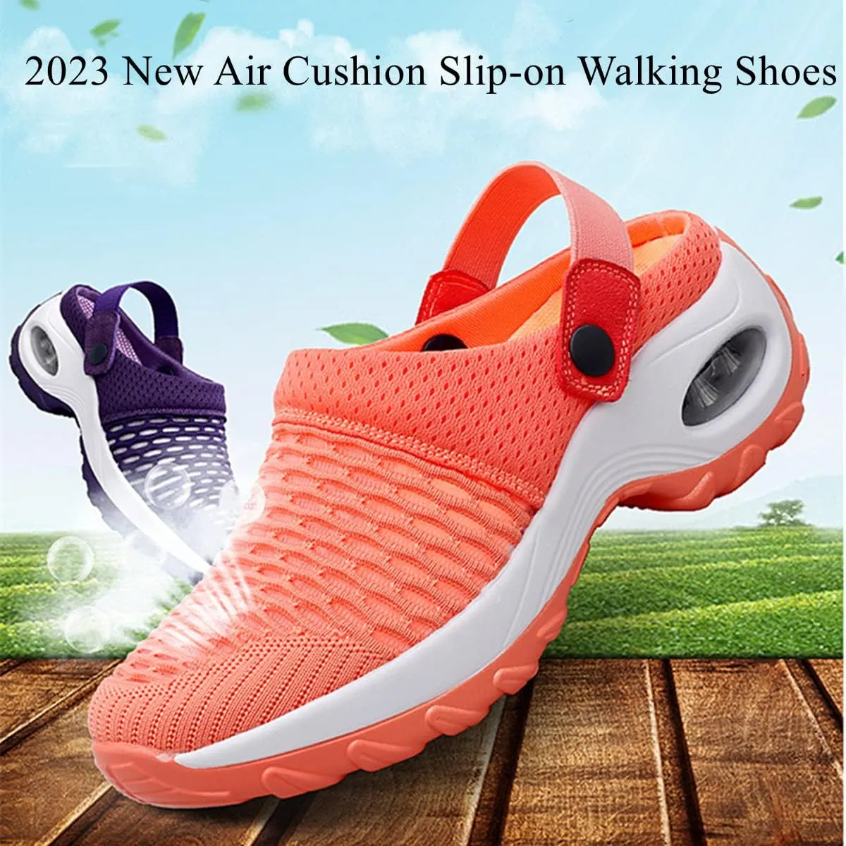 Women Diabetic Walking Air Cushion Slip-On Orthopedic Sandals,2023 New Air Cushion Platform Mesh Sneaker Sandals with Arch Support (6.5,Black)