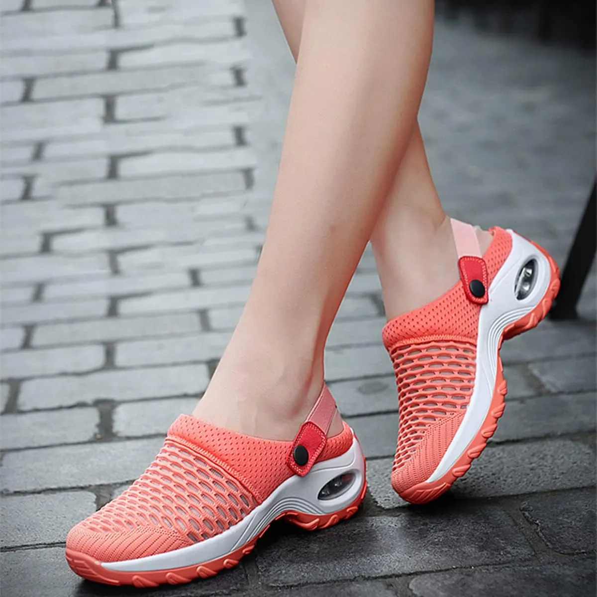 Women Diabetic Walking Air Cushion Slip-On Orthopedic Sandals,2023 New Air Cushion Platform Mesh Sneaker Sandals with Arch Support (6.5,Black)