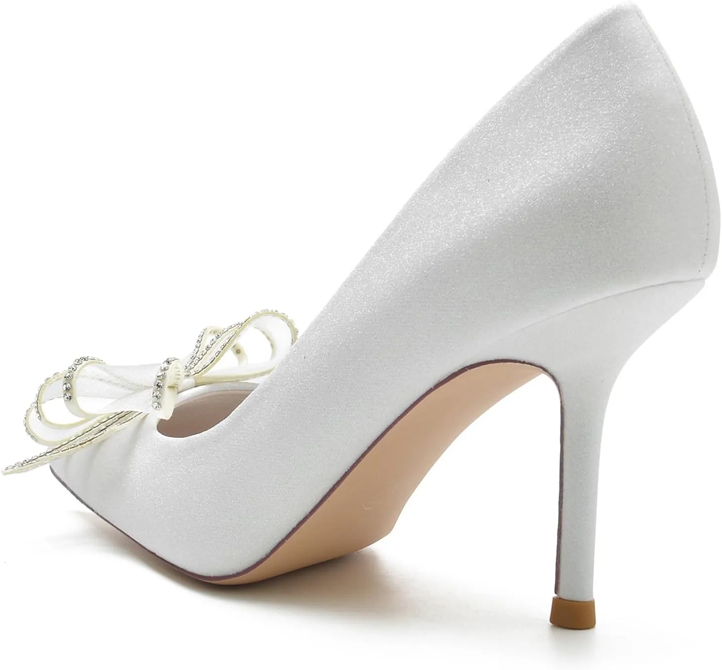 Women Elegant Pointed Toe Stilettos High Heel Pump Slip On Rhinestones Flower Mesh Bridal Wedding Party Dress Shoes
