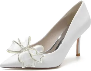 Women Elegant Pointed Toe Stilettos High Heel Pump Slip On Rhinestones Flower Mesh Bridal Wedding Party Dress Shoes