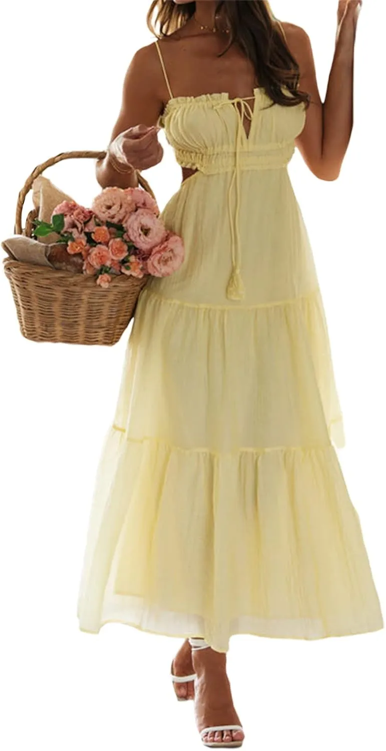 Women Sexy Spaghetti Strap Low Cut Dress Y2k Bodycon Long Dress Sleeveless Backless Maxi Dresses Going Out Party Clubwear