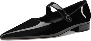 Women Vintage Mary Jane Pumps Ballet Flats Patent Leather Ankle Strap Closed Pointed Toe Slip On Comfortable Classic Dress Shoes for Casual Work Office Wedding Business Daily Walking