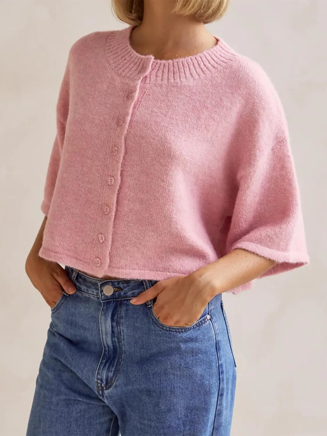 Women Y2k Knitted Crop Cardigan Short Sleeve Button Up Ribbed Knit Sweater Fall Winter Going Out Sweater